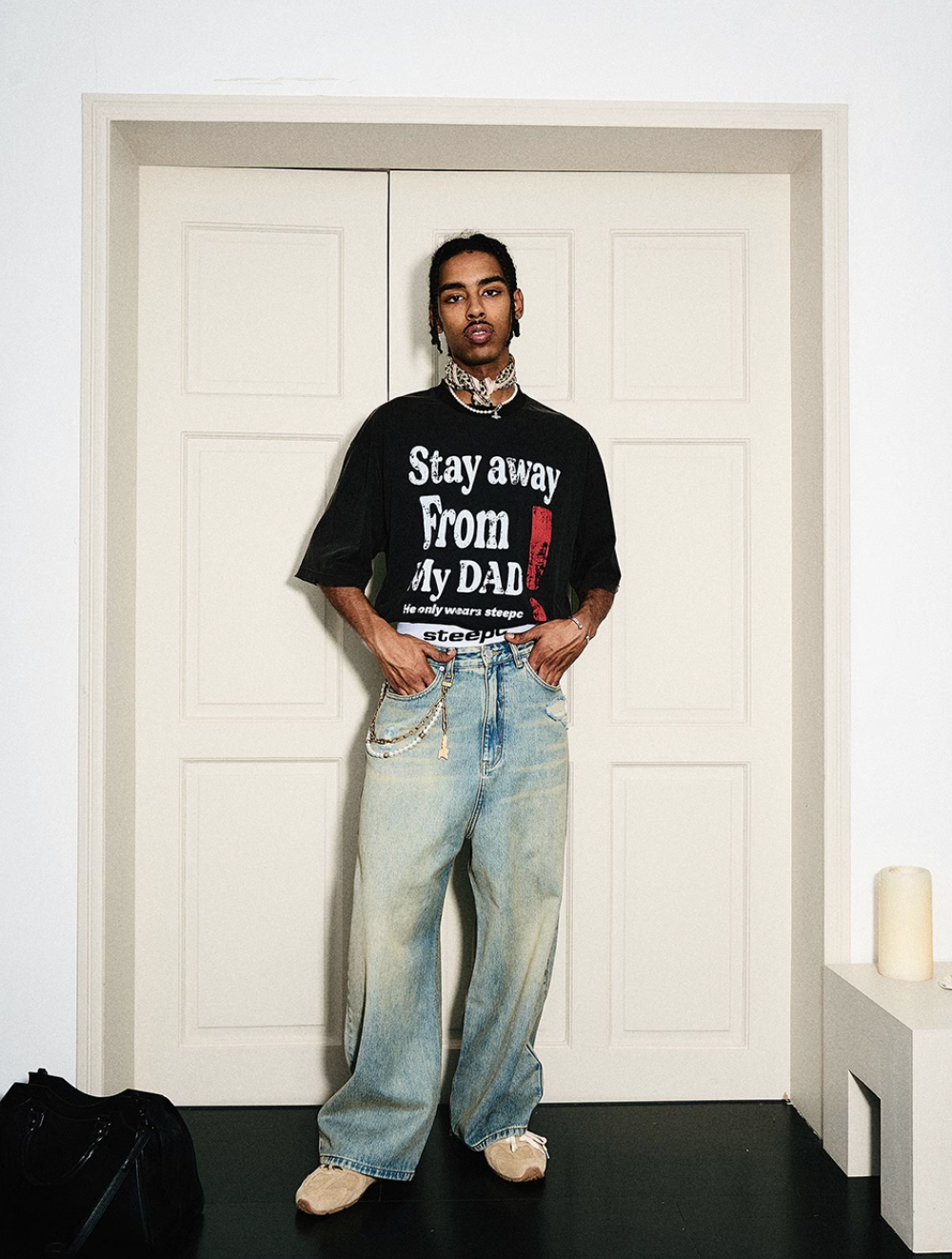 STEEPC Washed Vintage Pockets Deconstructed Baggy Jeans