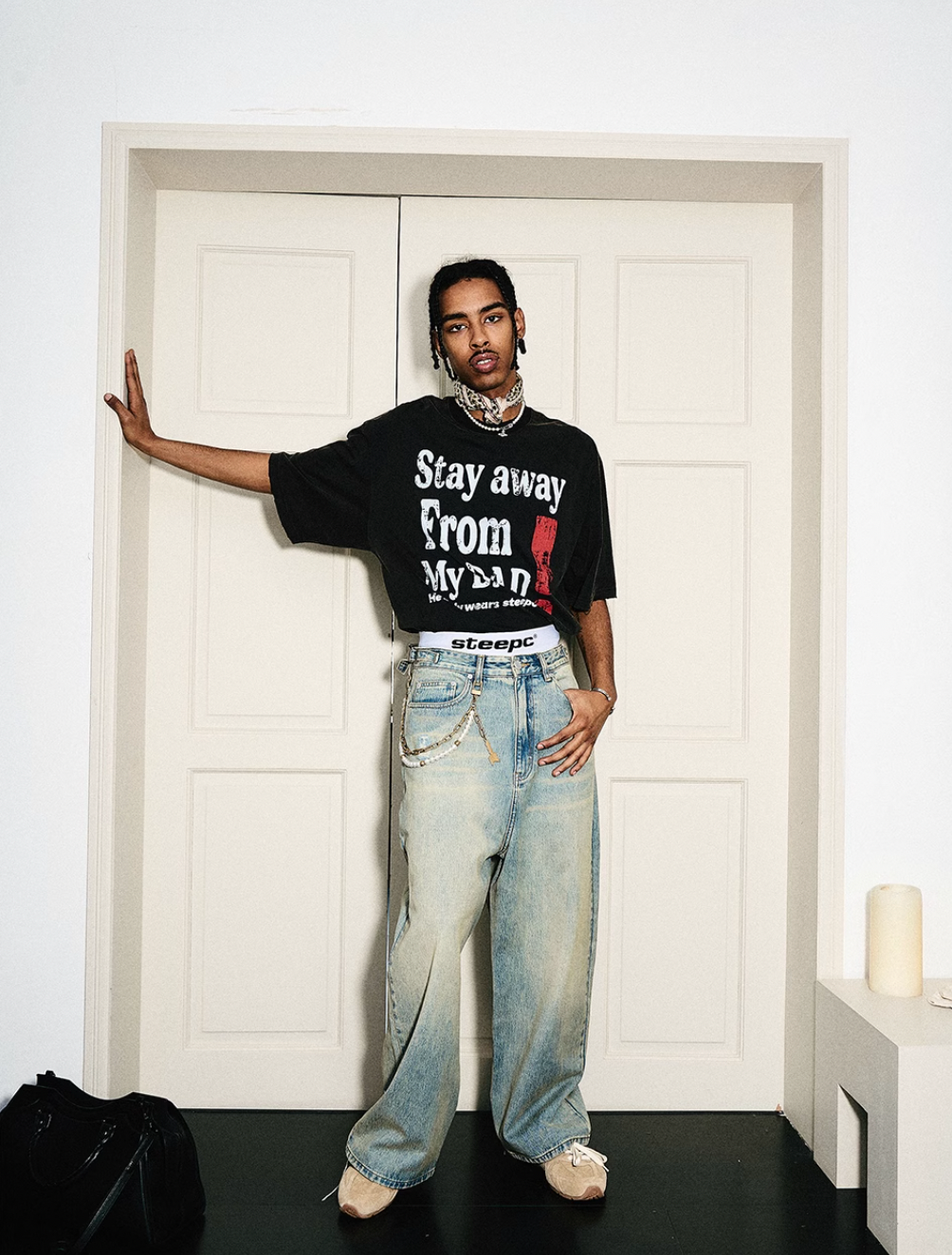 STEEPC Washed Vintage Pockets Deconstructed Baggy Jeans