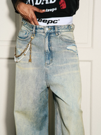STEEPC Washed Vintage Pockets Deconstructed Baggy Jeans