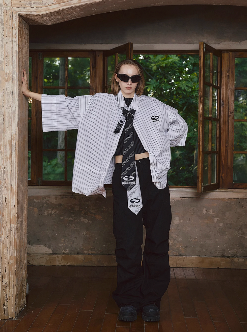STEEPC Stripe Deconstructed Classic Drop Shoulder Shirt