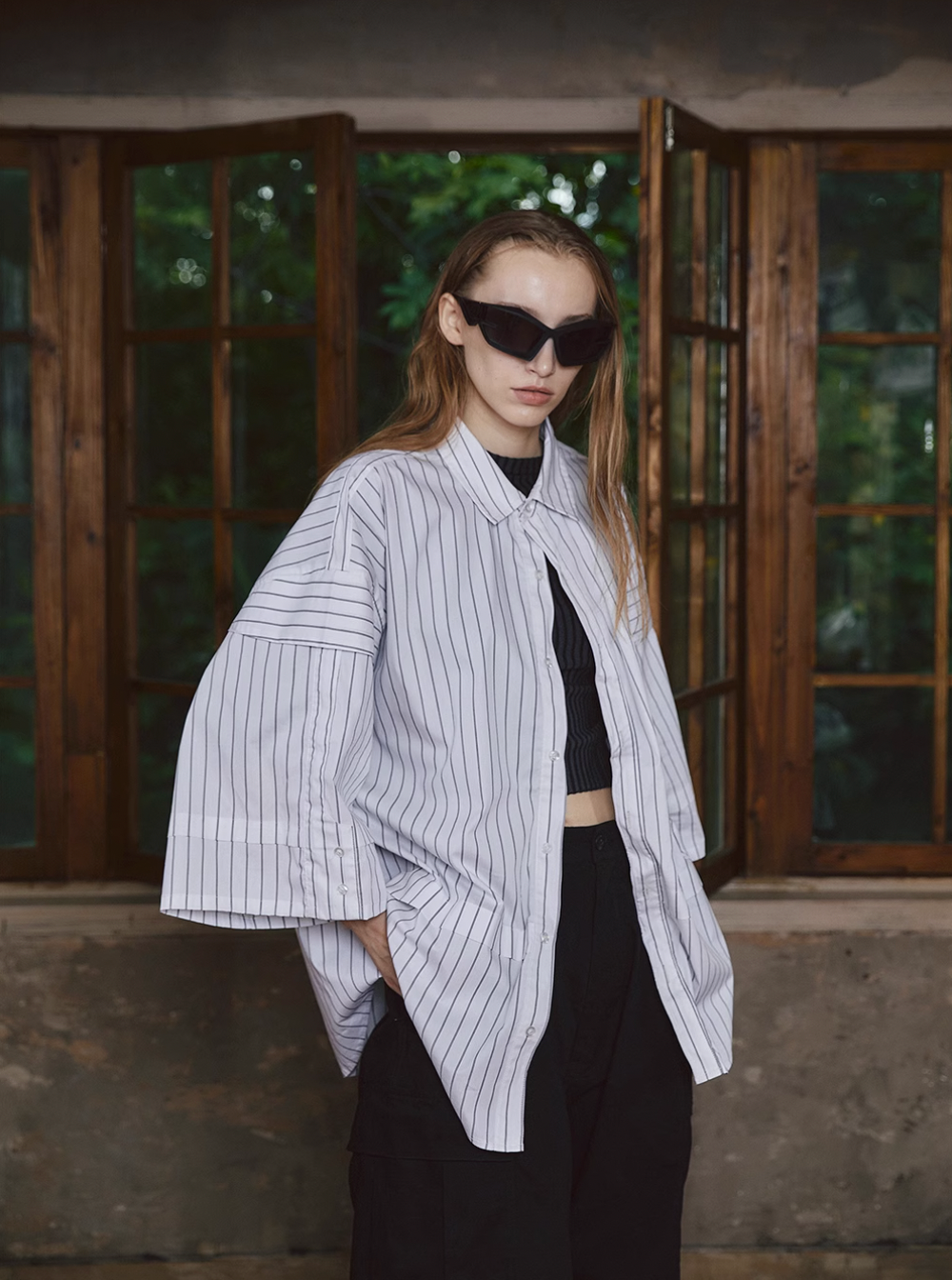 STEEPC Stripe Deconstructed Classic Drop Shoulder Shirt