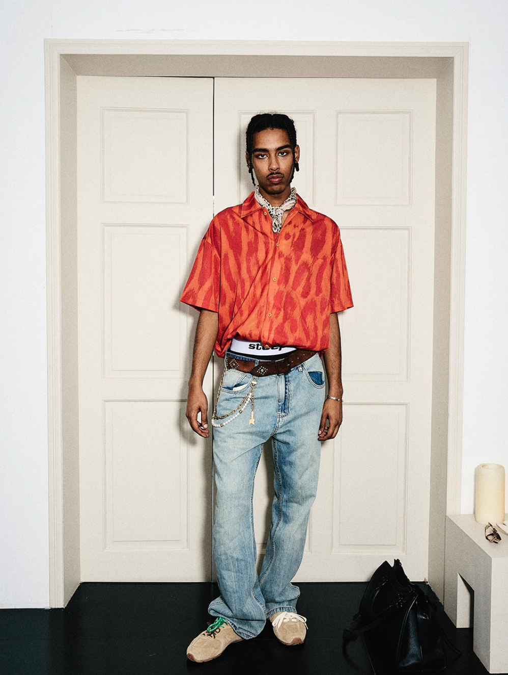 STEEPC Digital Full Print Orange Leopard Cuban Shirt