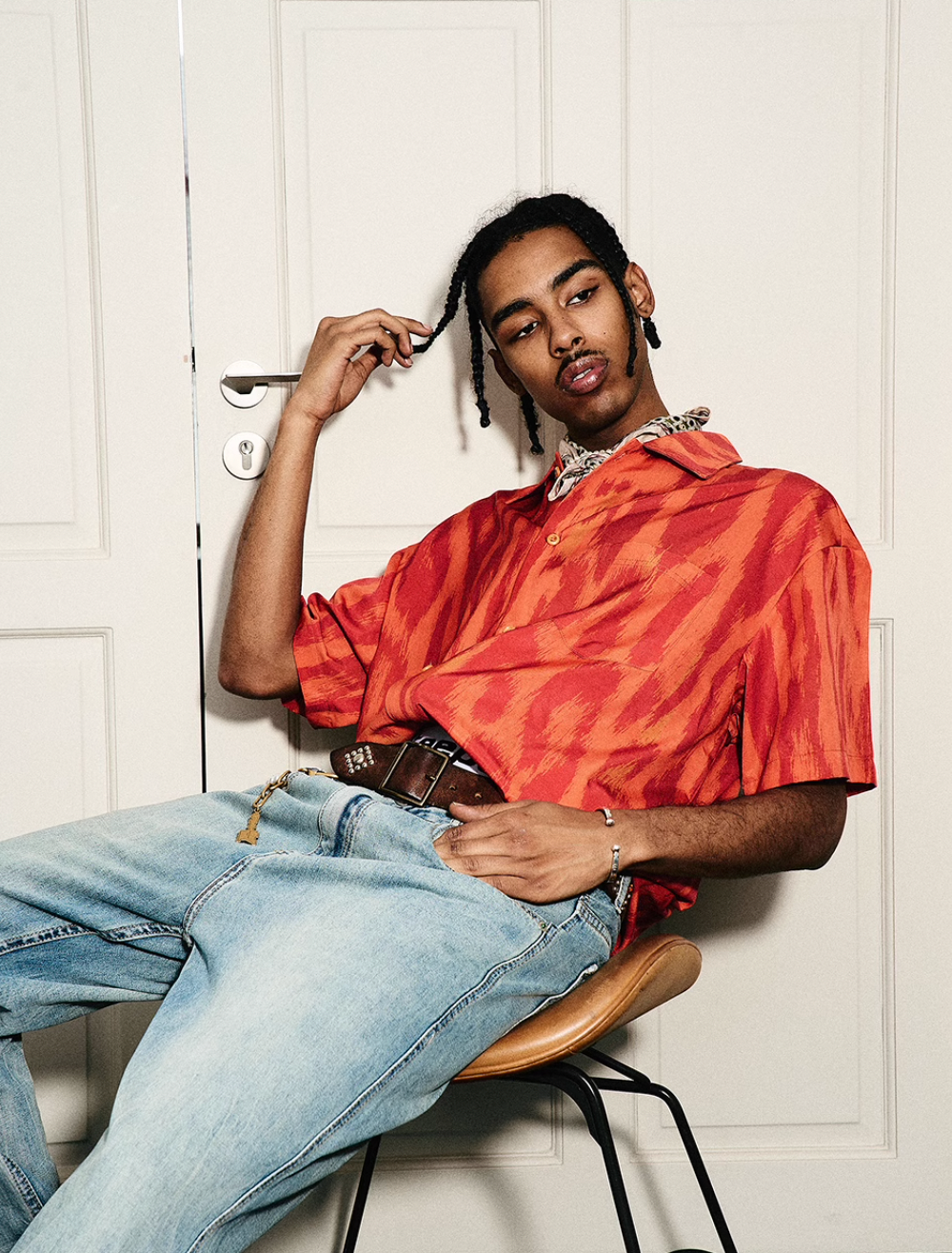 STEEPC Digital Full Print Orange Leopard Cuban Shirt