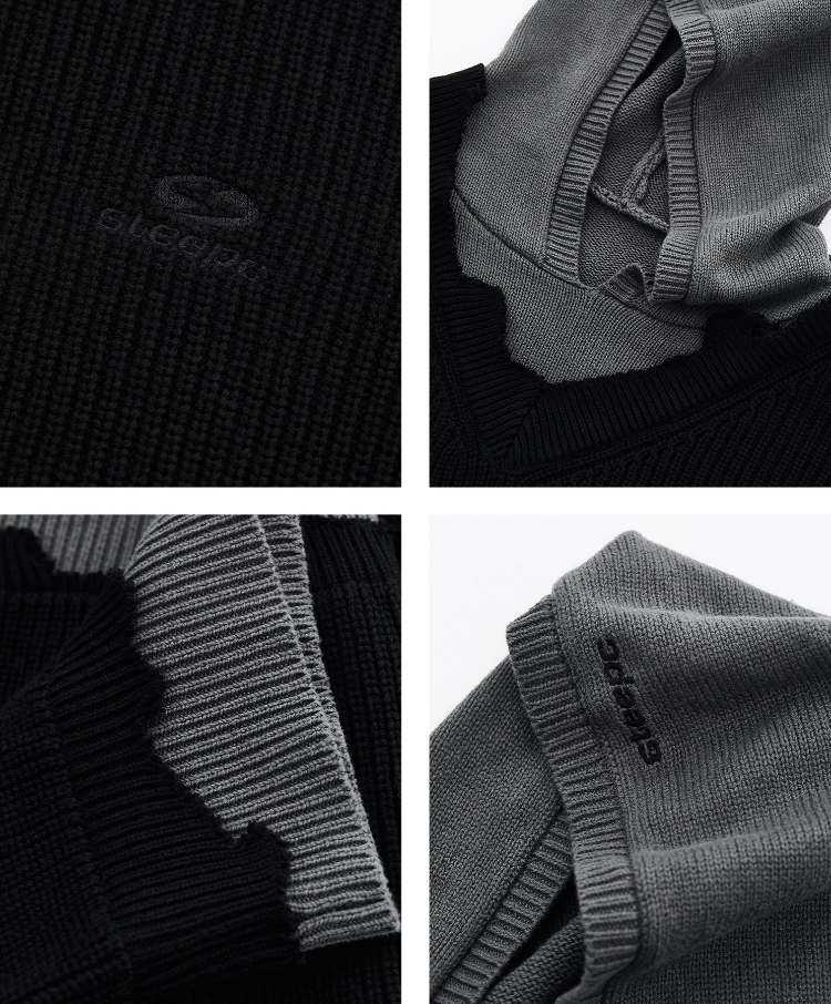 STEEPC 2 Color Splicing Broken Hooded Knit Sweater