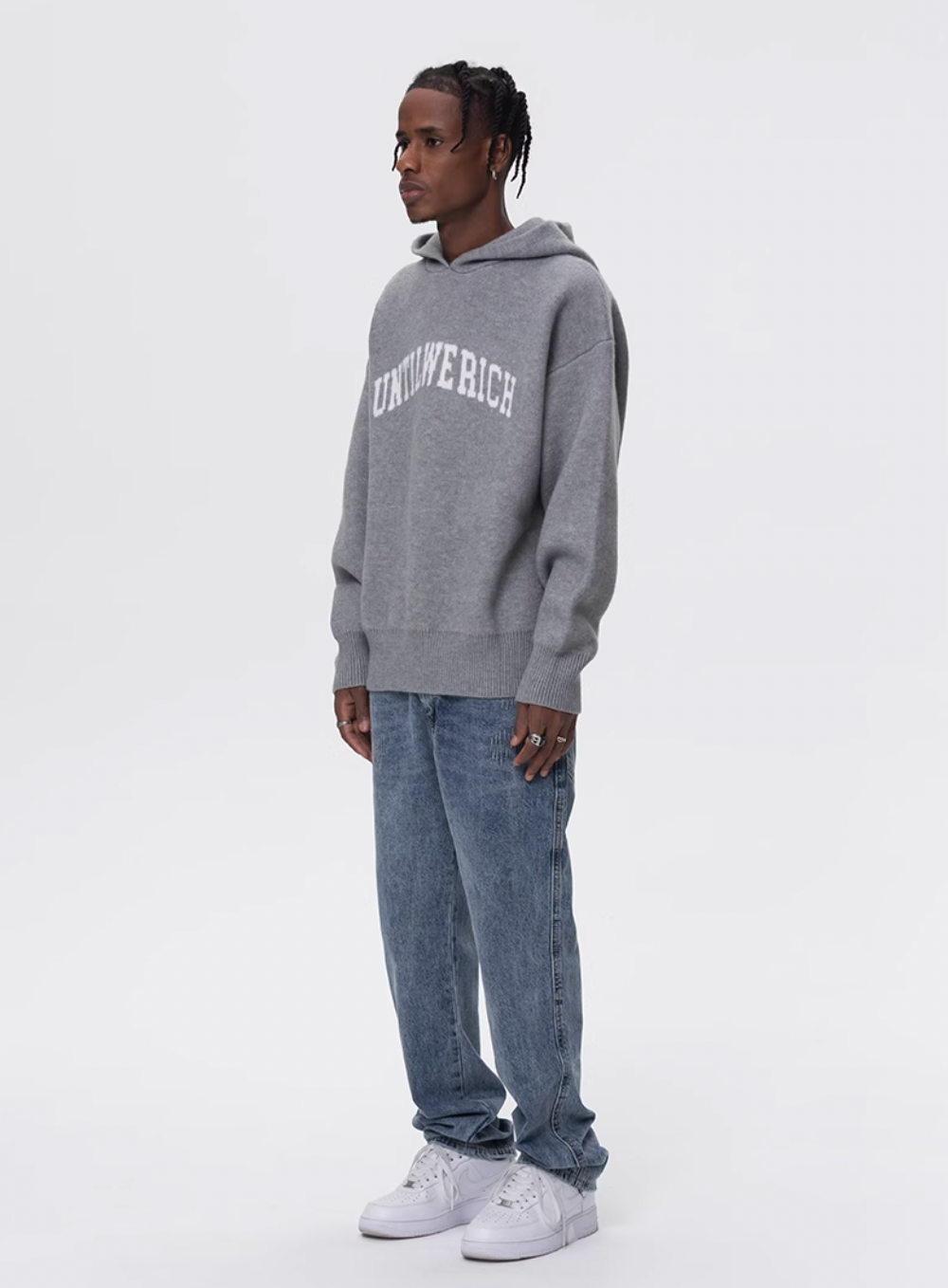 UNTILWERICH Jacquard Hooded Knit Sweater