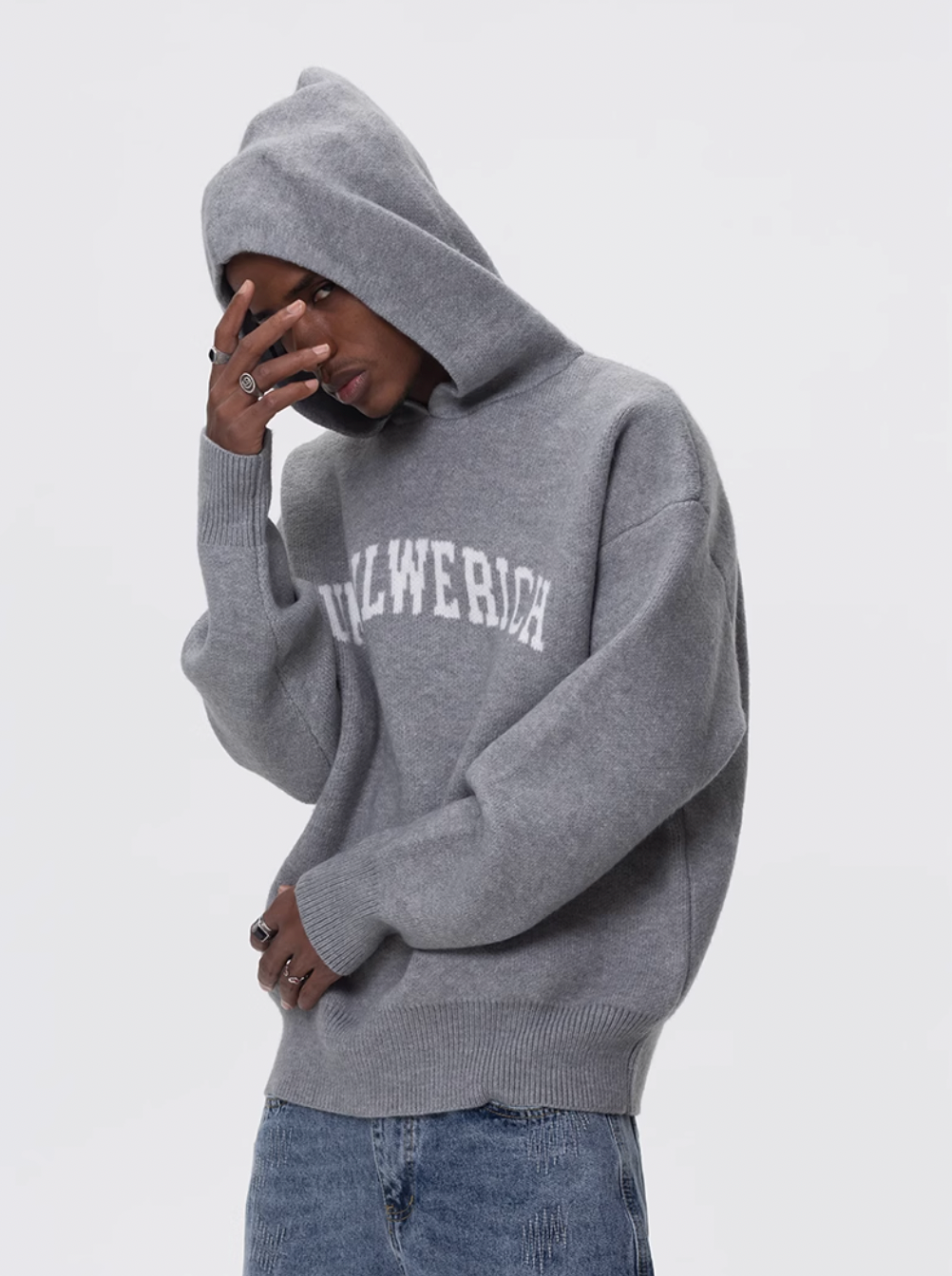 UNTILWERICH Jacquard Hooded Knit Sweater