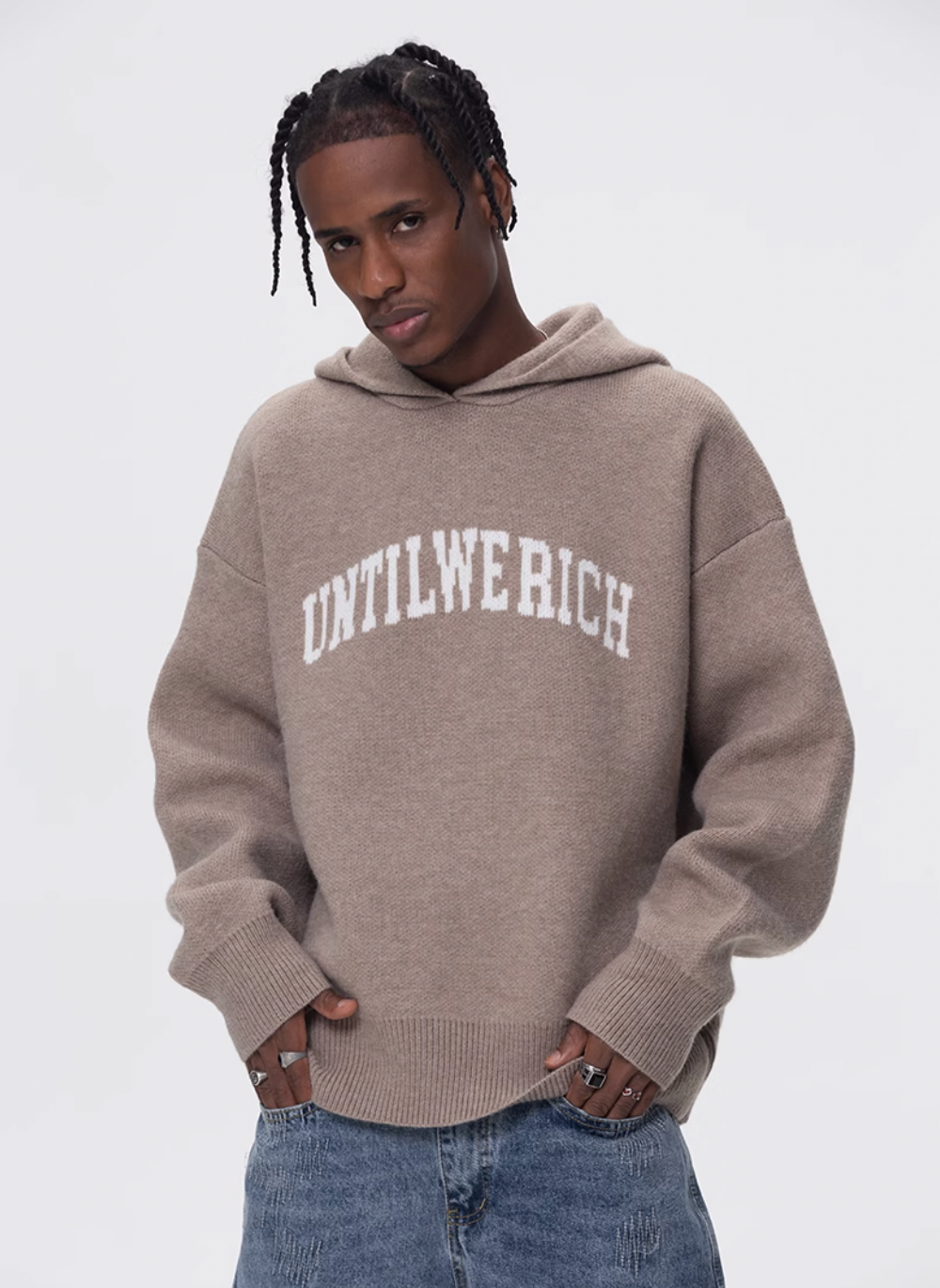 UNTILWERICH Jacquard Hooded Knit Sweater