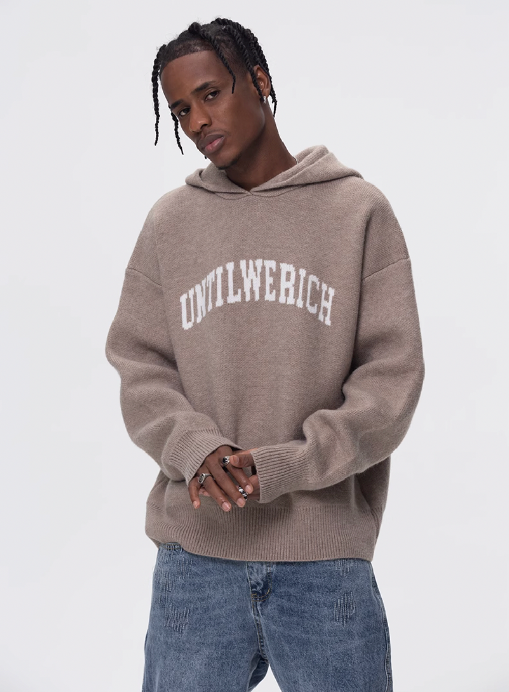 UNTILWERICH Jacquard Hooded Knit Sweater
