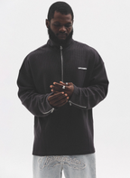 UNTILWERICH Waffle Logo Print Half Zip Long Sleeves Sweatshirt