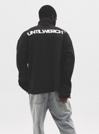 UNTILWERICH Waffle Logo Print Half Zip Long Sleeves Sweatshirt