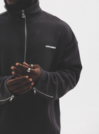 UNTILWERICH Waffle Logo Print Half Zip Long Sleeves Sweatshirt