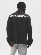 UNTILWERICH Waffle Logo Print Half Zip Long Sleeves Sweatshirt