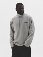 UNTILWERICH Waffle Logo Print Half Zip Long Sleeves Sweatshirt