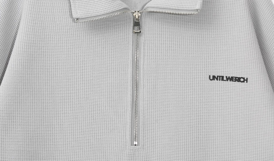 UNTILWERICH Waffle Logo Print Half Zip Long Sleeves Sweatshirt
