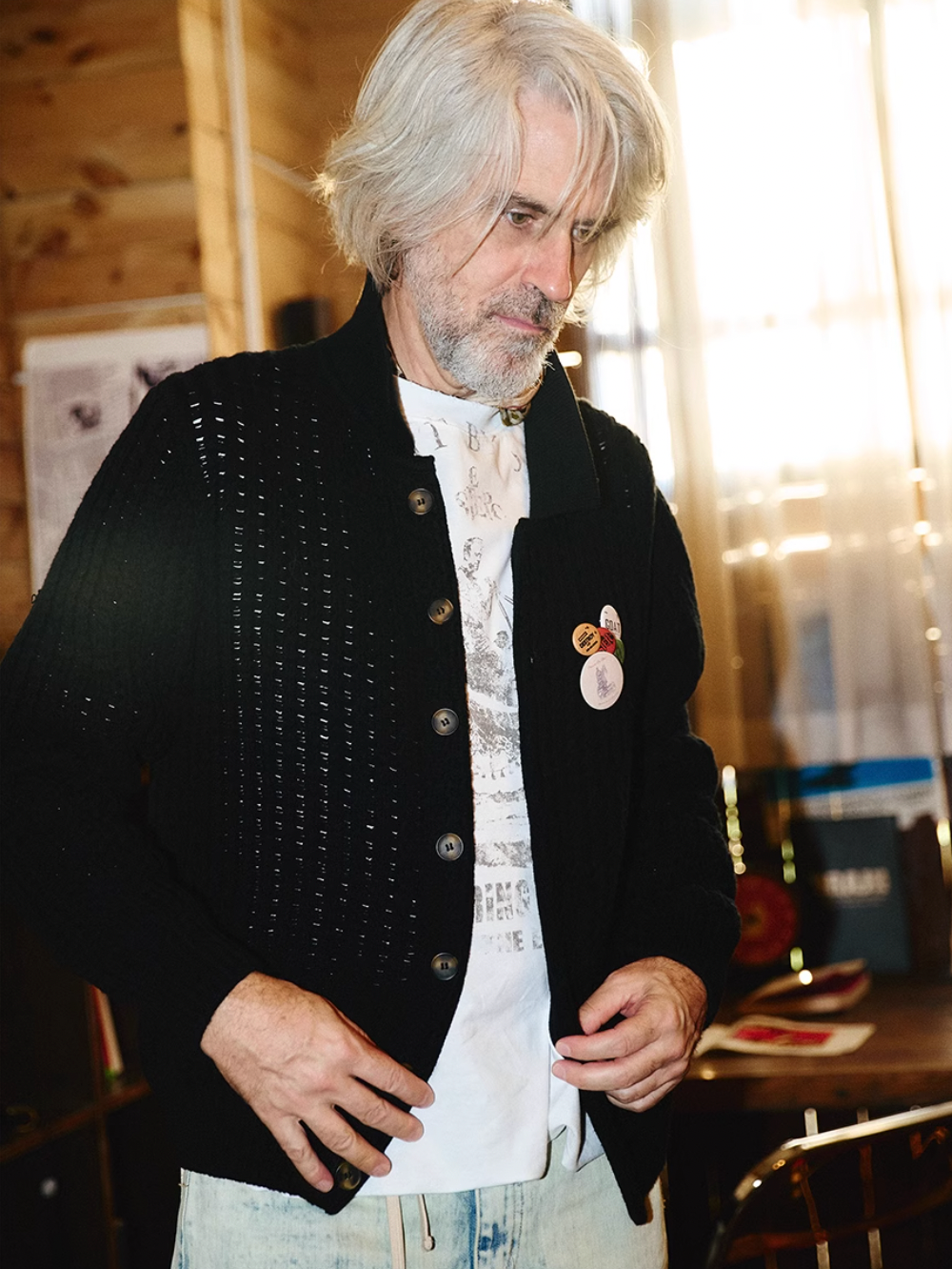 STEEPC Vintage Button Badge Knit Cardigan
