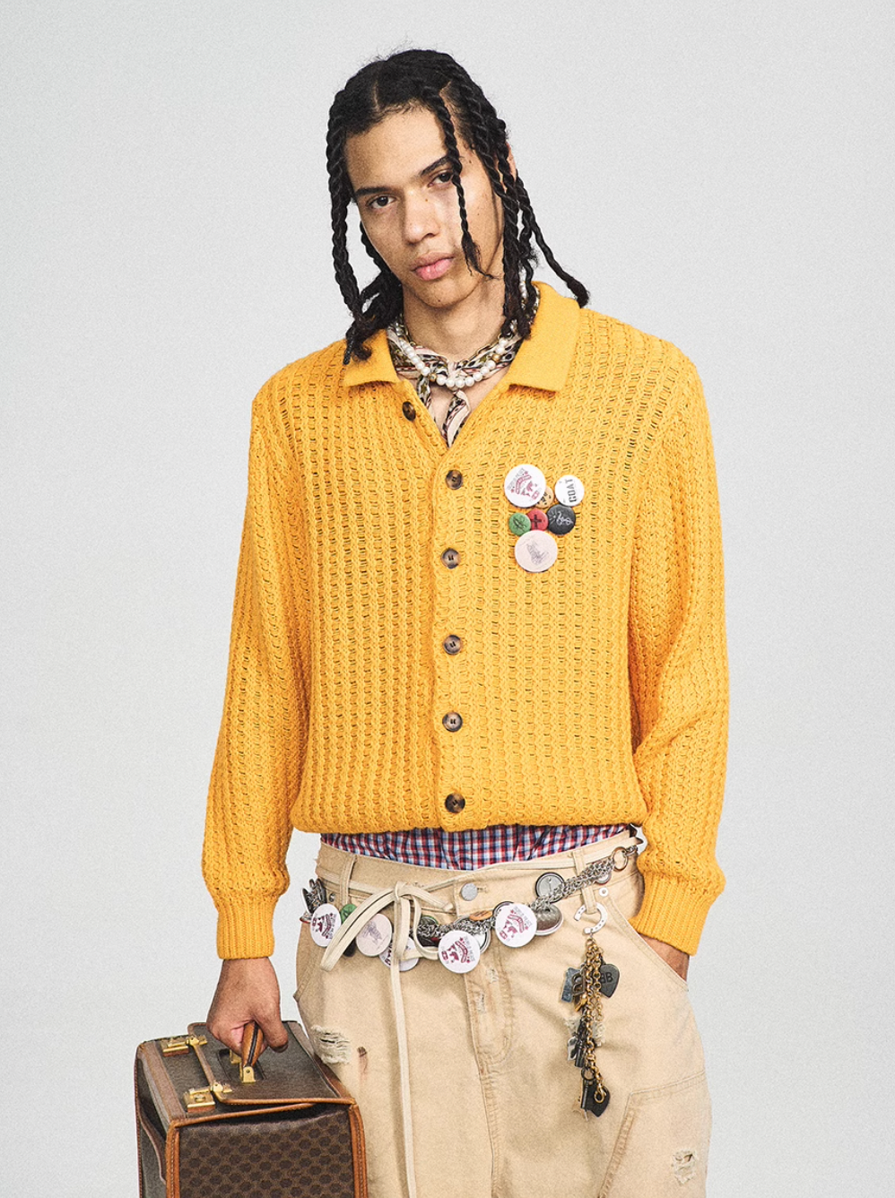 STEEPC Vintage Button Badge Knit Cardigan