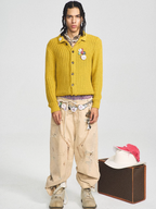 STEEPC Vintage Button Badge Knit Cardigan