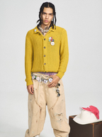 STEEPC Vintage Button Badge Knit Cardigan