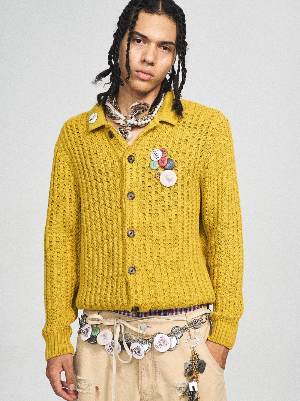 STEEPC Vintage Button Badge Knit Cardigan