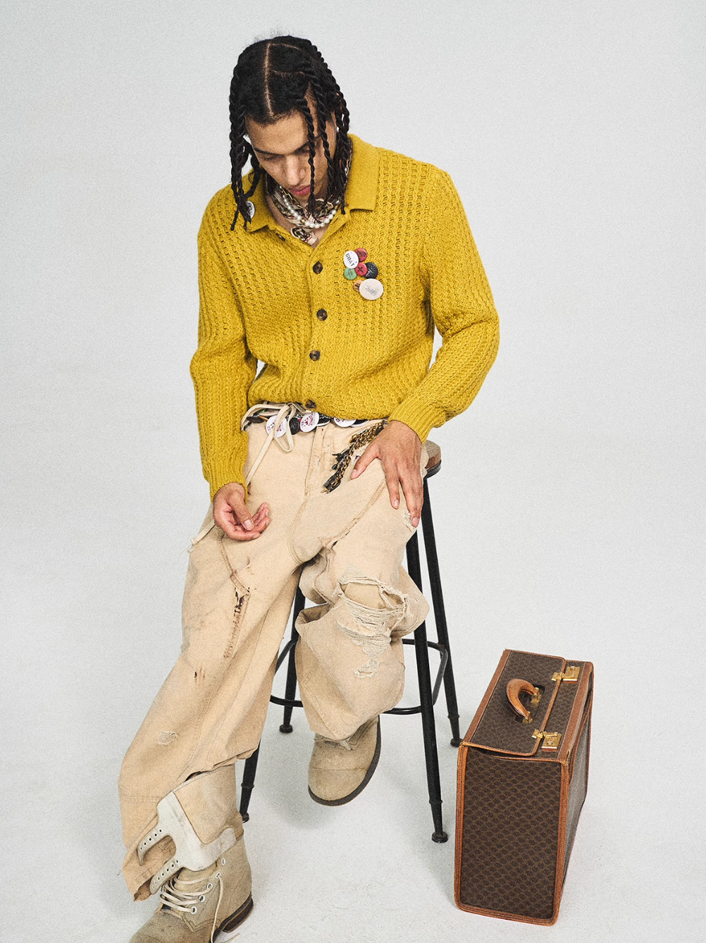 STEEPC Vintage Button Badge Knit Cardigan