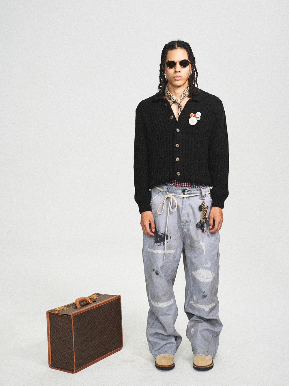 STEEPC Vintage Button Badge Knit Cardigan