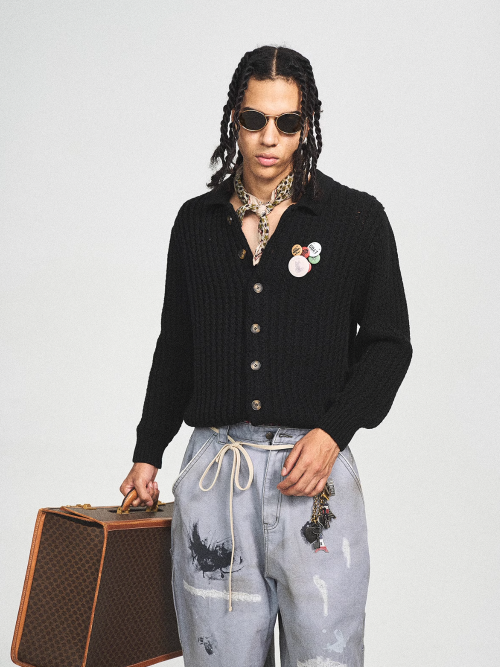 STEEPC Vintage Button Badge Knit Cardigan