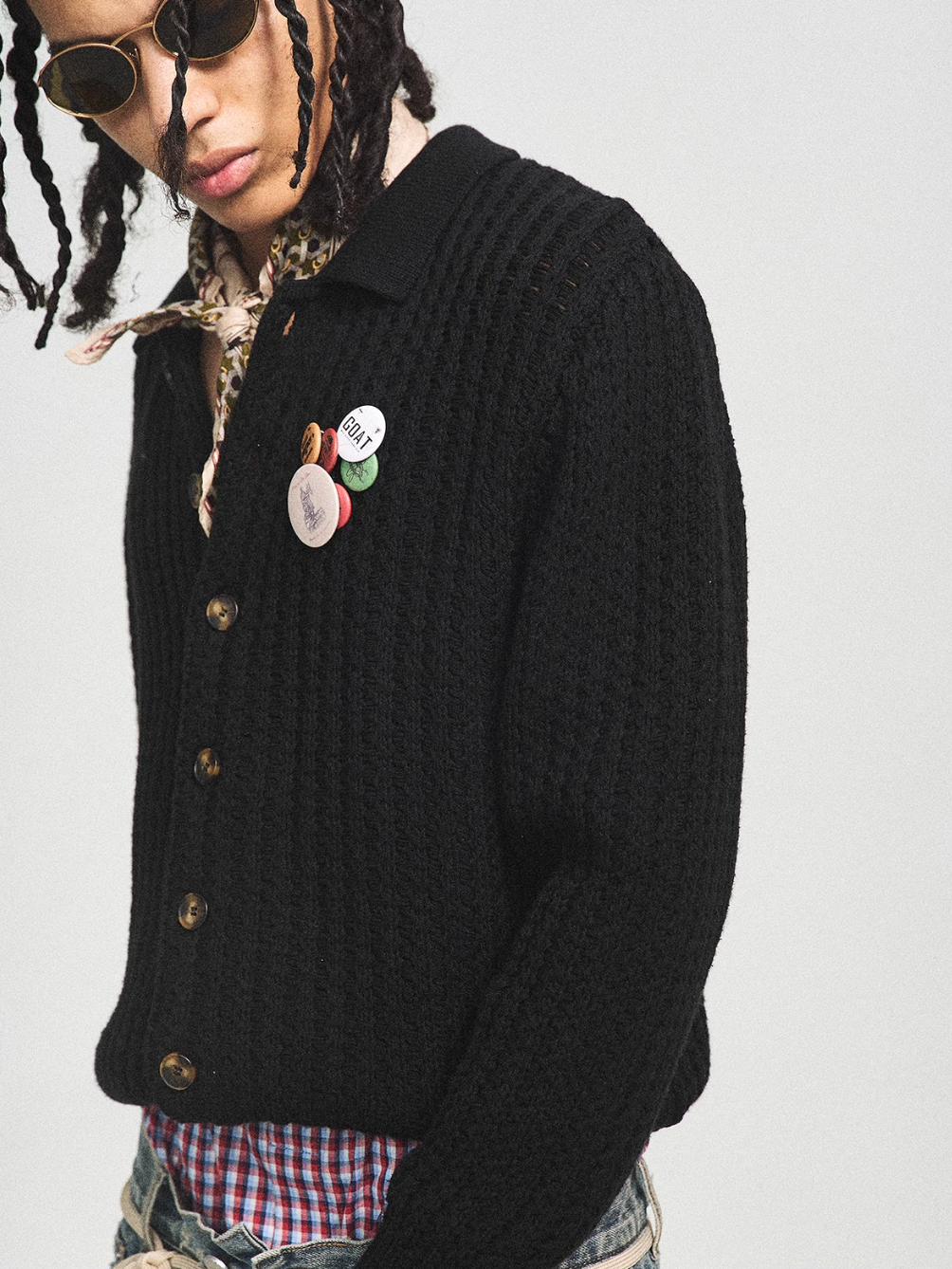 STEEPC Vintage Button Badge Knit Cardigan