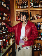 STEEPC Aged Washed Burgundy Red Short Leather Jacket