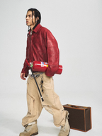 STEEPC Aged Washed Burgundy Red Short Leather Jacket