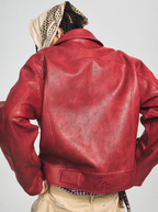 STEEPC Aged Washed Burgundy Red Short Leather Jacket