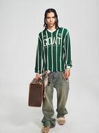 STEEPC Striped Knit GOAT Long Sleeve V-Neck Polo Jersey
