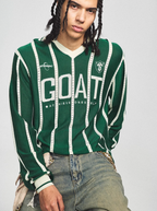 STEEPC Striped Knit GOAT Long Sleeve V-Neck Polo Jersey
