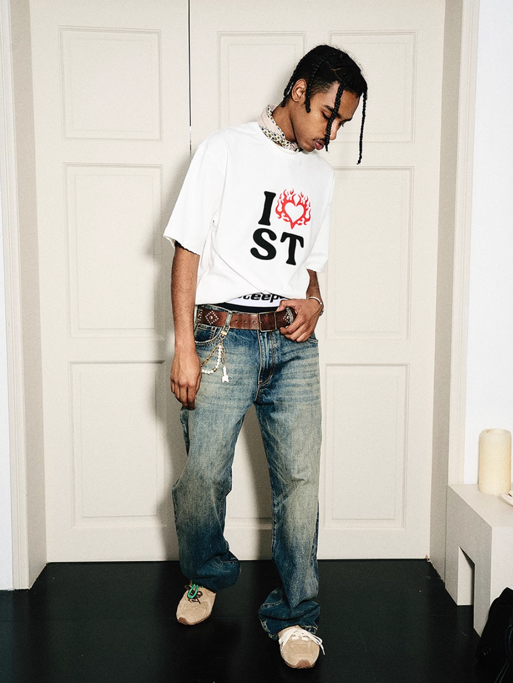 STEEPC Vintage Washed Cat Whisker Bootcut Jeans