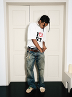 STEEPC Vintage Washed Cat Whisker Bootcut Jeans