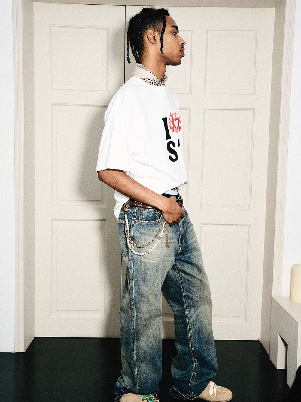 STEEPC Vintage Washed Cat Whisker Bootcut Jeans