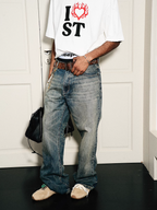 STEEPC Vintage Washed Cat Whisker Bootcut Jeans