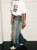STEEPC Vintage Washed Cat Whisker Bootcut Jeans