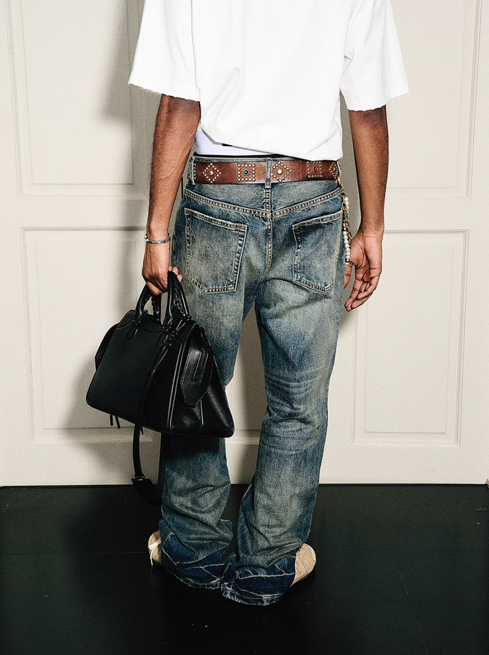 STEEPC Vintage Washed Cat Whisker Bootcut Jeans