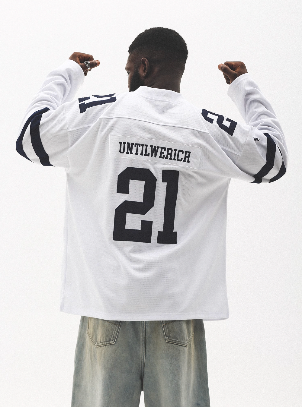 UNTILWERICH Mesh Quilting Embroidered Long Sleeve Hockey Jersey