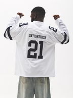 UNTILWERICH Mesh Quilting Embroidered Long Sleeve Hockey Jersey