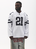 UNTILWERICH Mesh Quilting Embroidered Long Sleeve Hockey Jersey