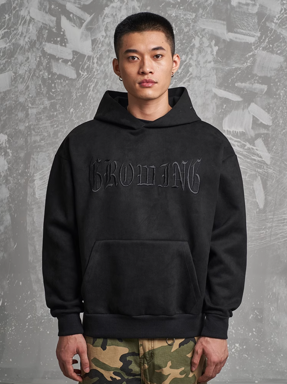 F3F Select Gothic Letters Embroidered Suede Hoodie