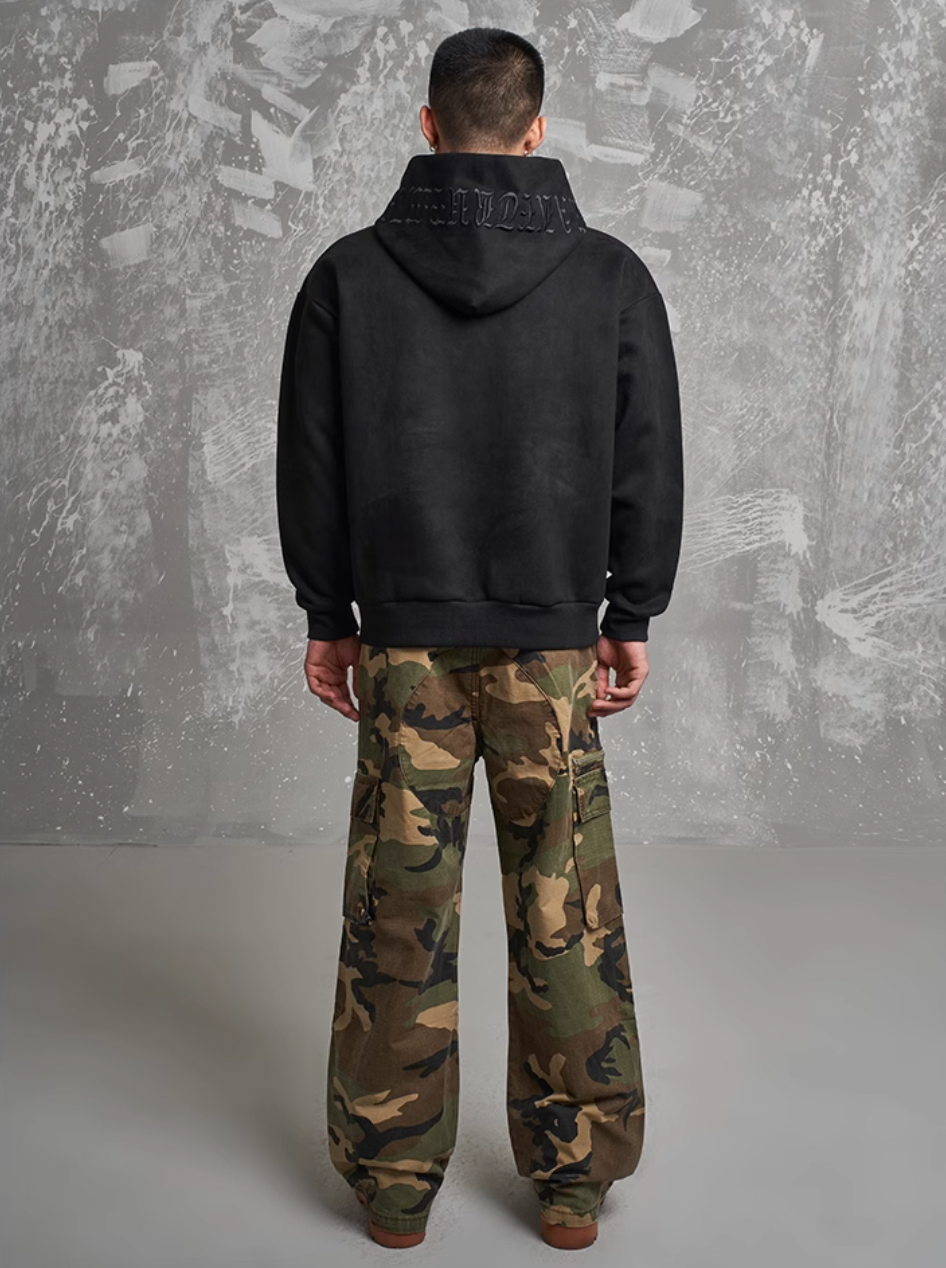 F3F Select Gothic Letters Embroidered Suede Hoodie