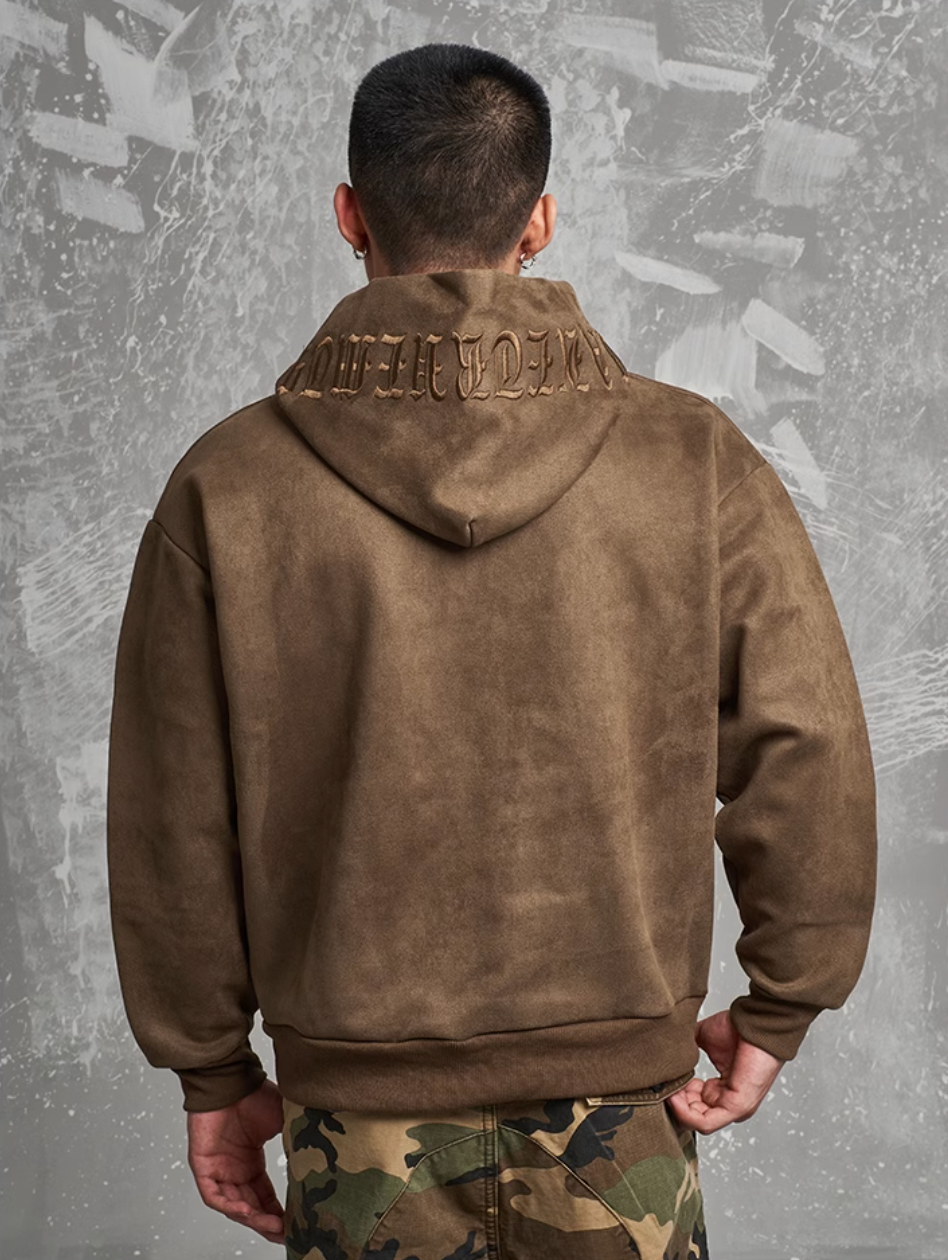 F3F Select Gothic Letters Embroidered Suede Hoodie