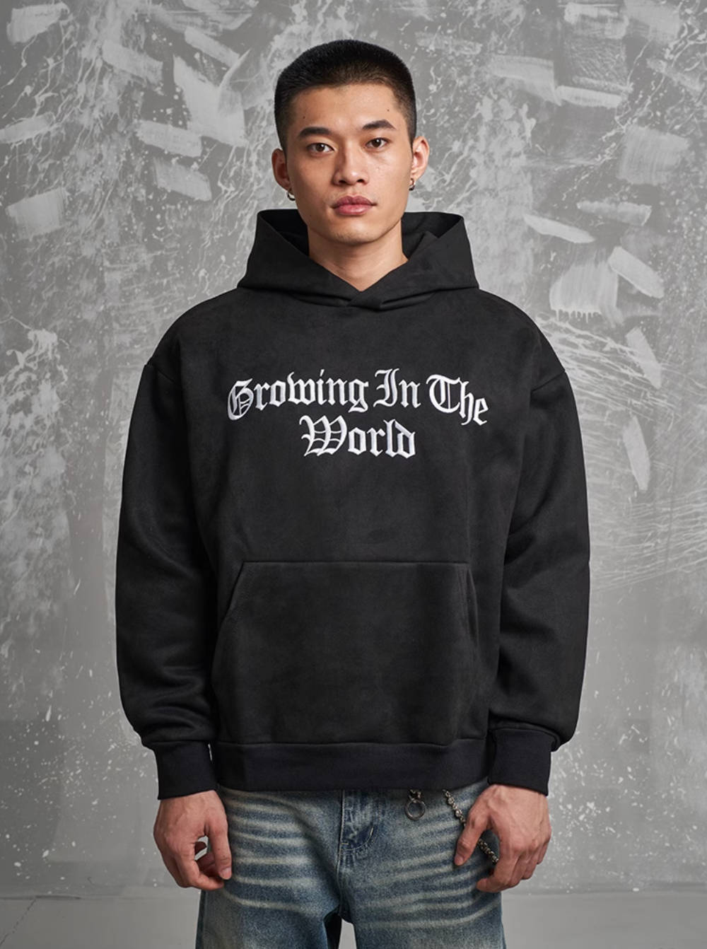 F3F Select Gothic Logo Embroidery Suede Hoodie