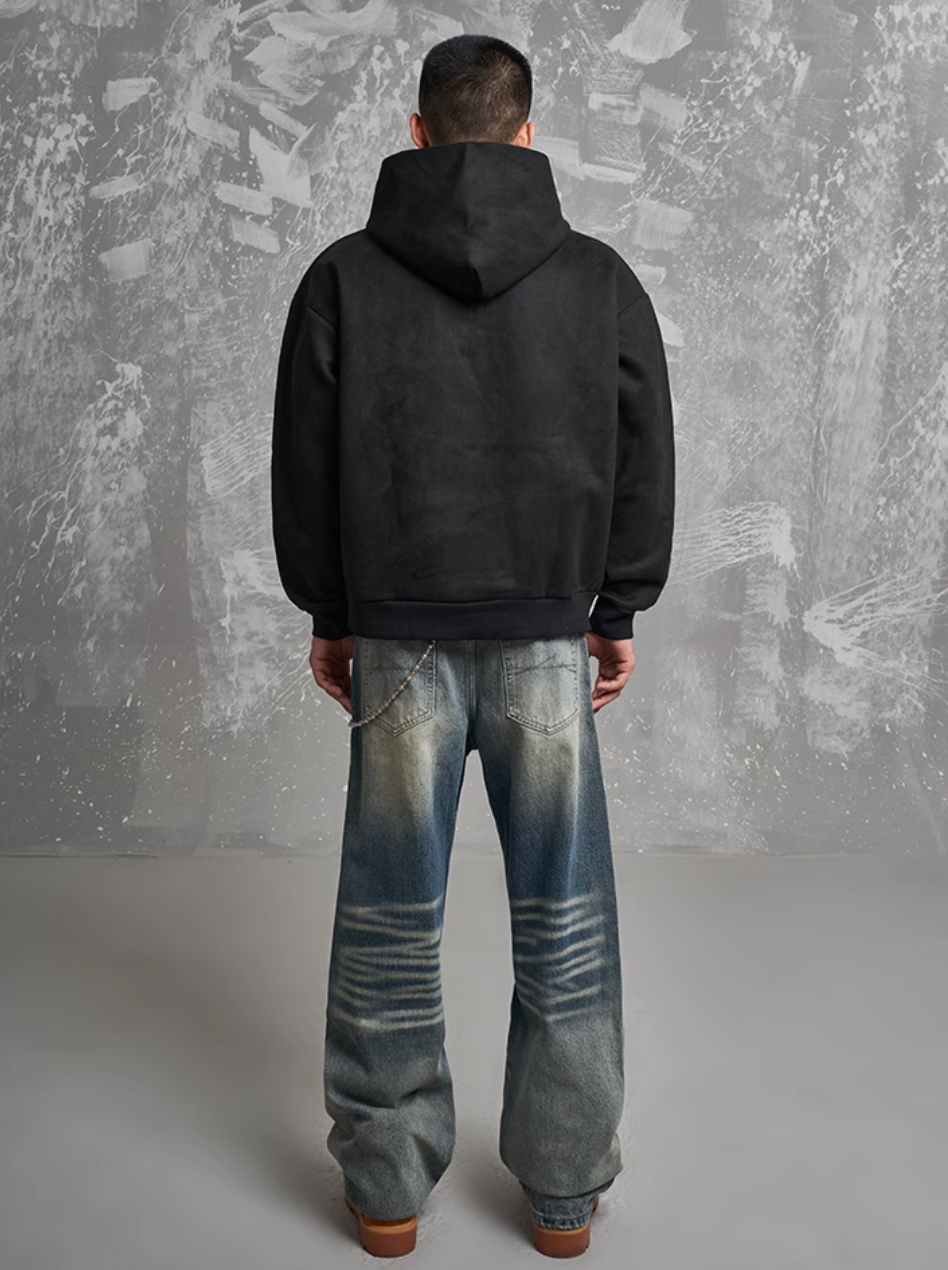 F3F Select Gothic Logo Embroidery Suede Hoodie