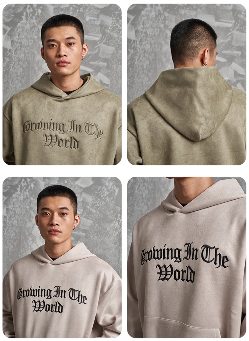 F3F Select Gothic Logo Embroidery Suede Hoodie