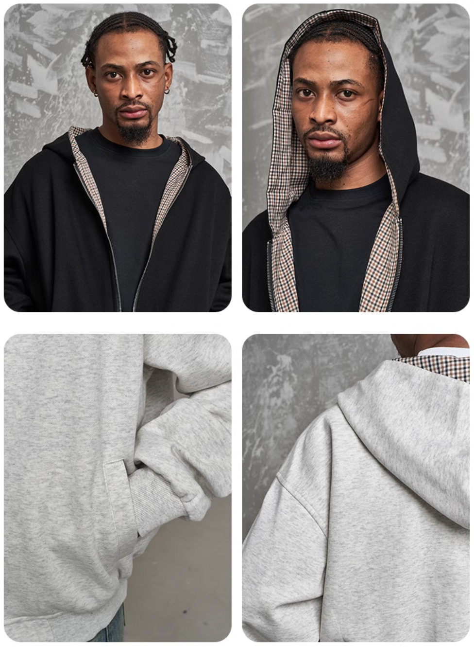 F3F Select Reversible Plaid Zip Up Hoodie
