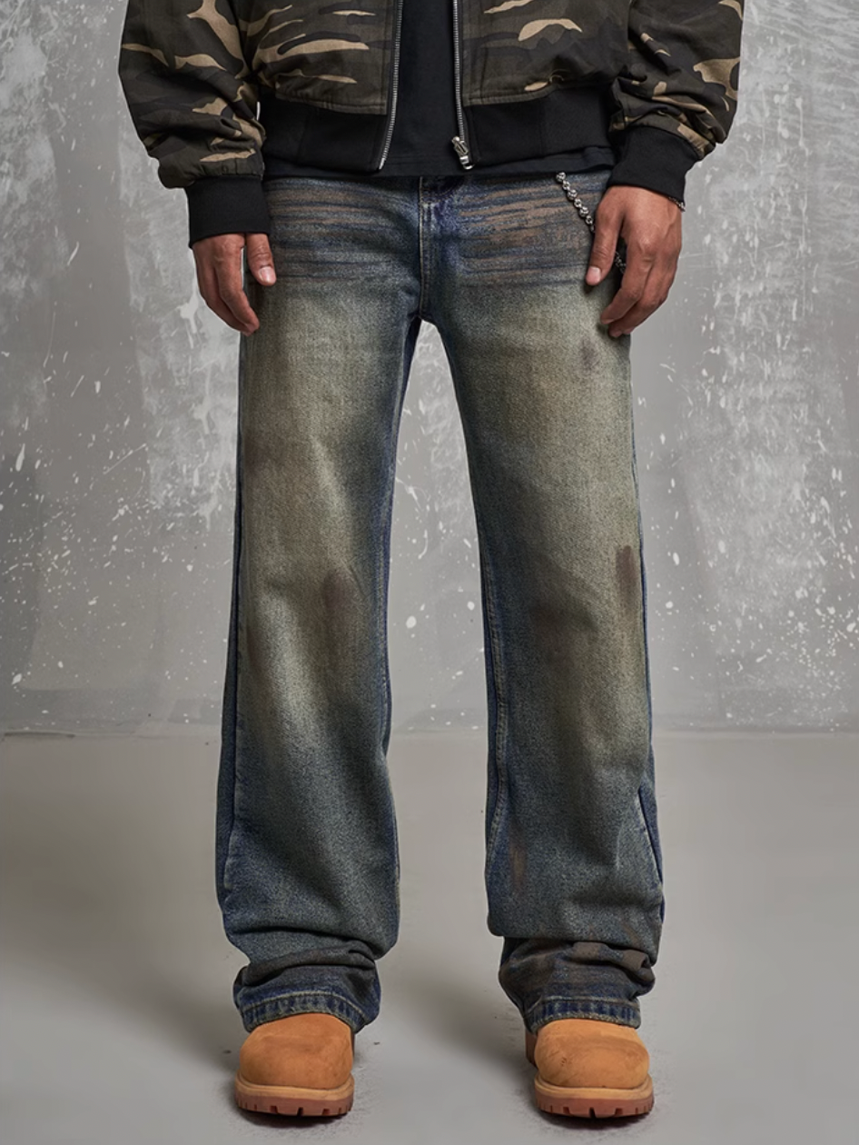 F3F Select Dirty Dyed Whiskering Print Design Jeans
