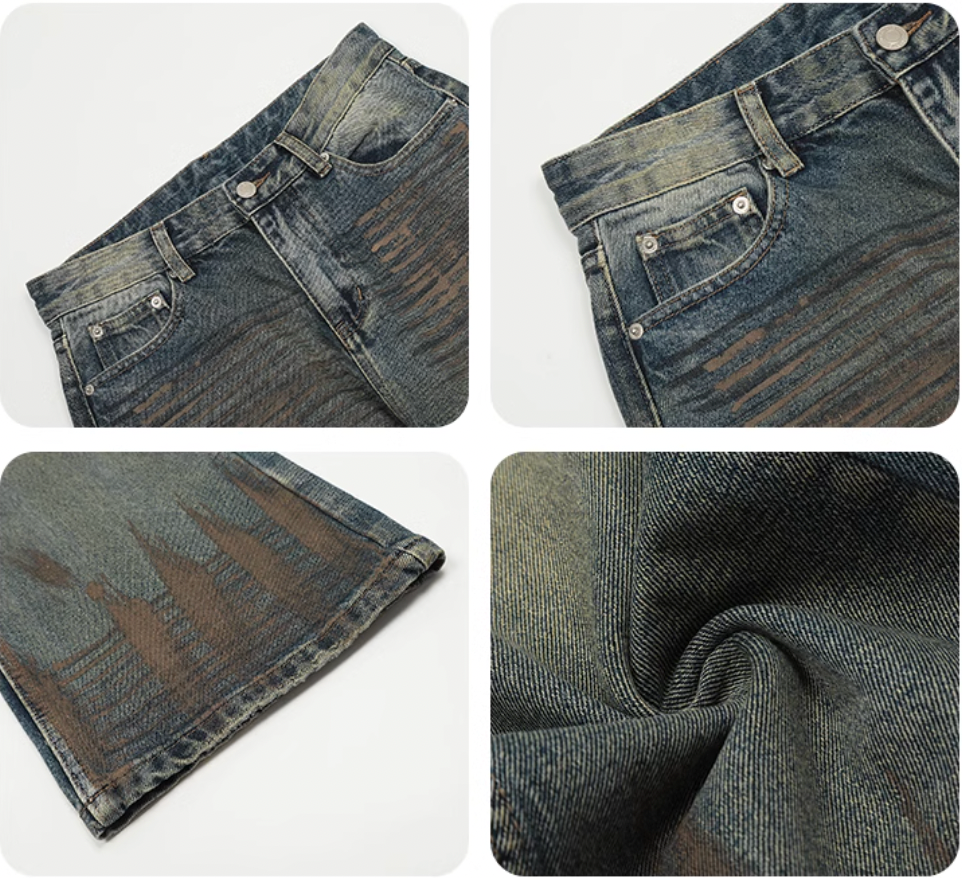 F3F Select Dirty Dyed Whiskering Print Design Jeans